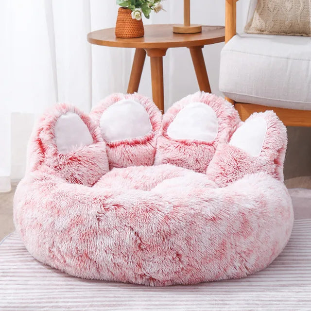 Bear Paw Pet Bed – Fluffy Plush Sofa for Small and Medium Dogs and Cats