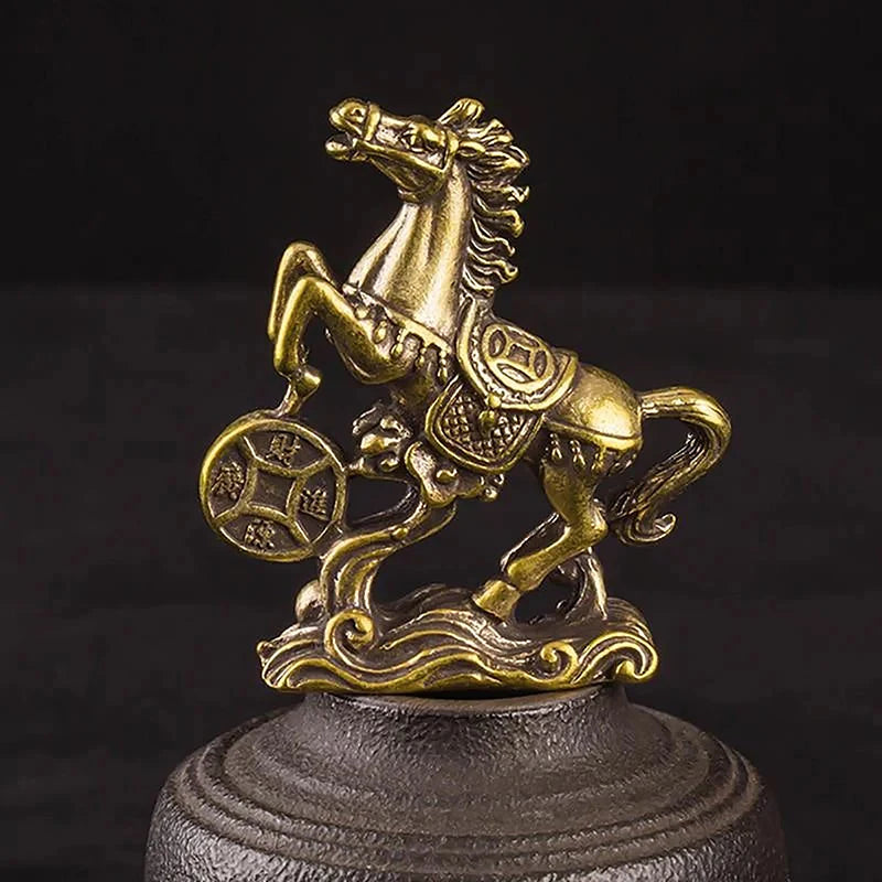 Brass Horse Coin Statue – Feng Shui Figurine for Home and Office Decor