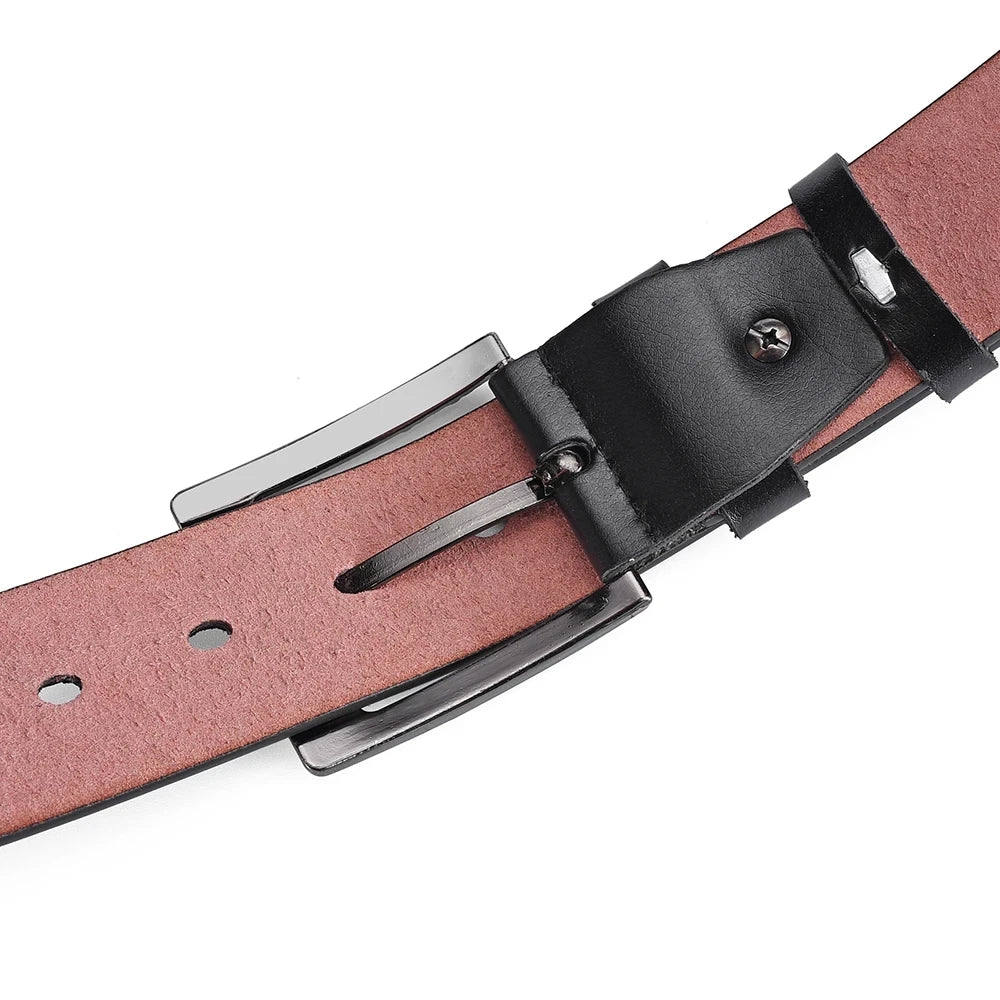 Genuine Cowskin Leather Belt – Premium Buckle Waistband for Business Casual