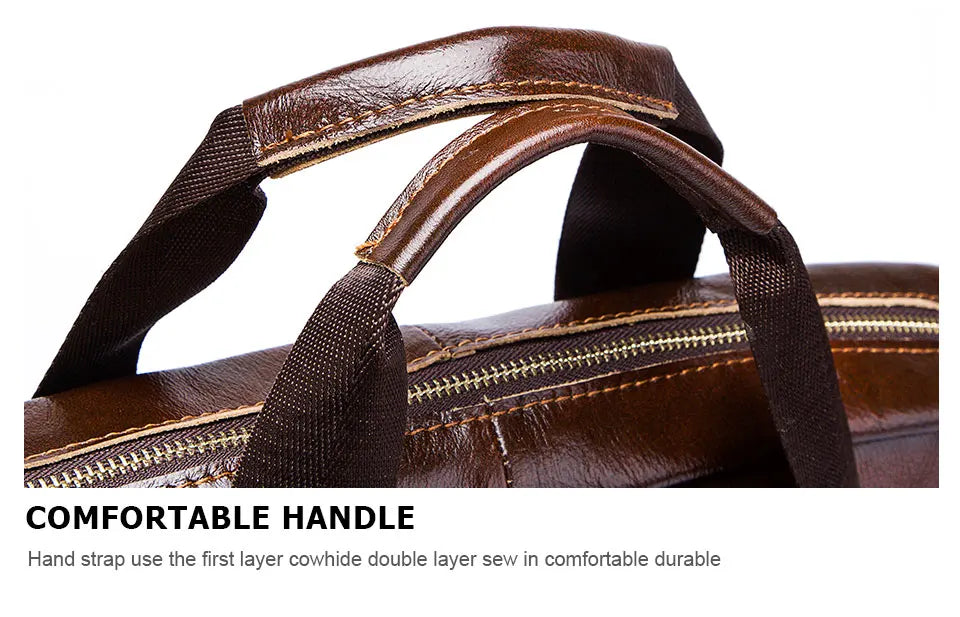 Genuine Leather Men Briefcase – Professional Laptop Messenger for Business
