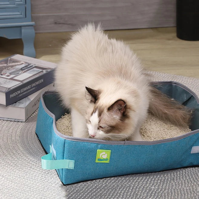 Foldable Cat Litter Box – Waterproof Oxford Cloth for Travel and Home