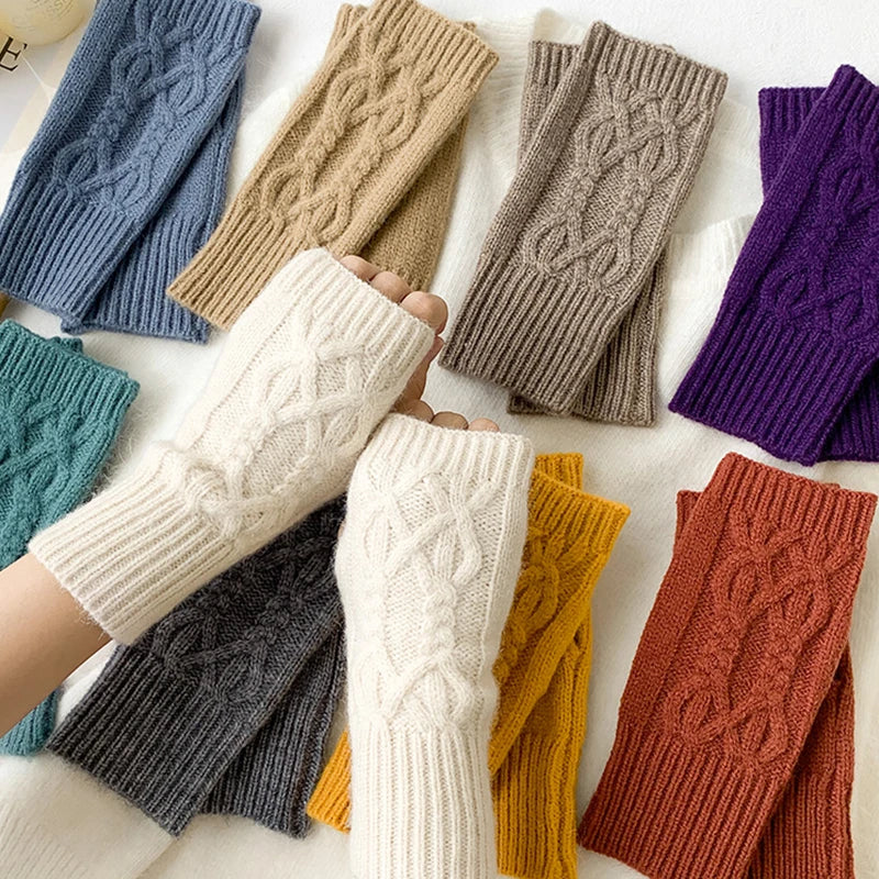 Soft Wool Half Finger Gloves – Warm Knit Arm Mittens for Winter Outdoor
