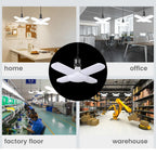 Foldable LED Fan Bulb – Adjustable 28W Ceiling Light for Garage and Warehouse