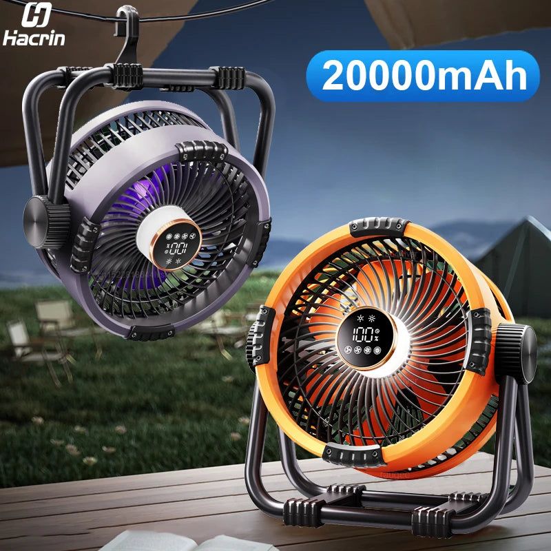 Portable Camping Fan – 20000mAh Rechargeable LED Tent Light for Outdoor Travel