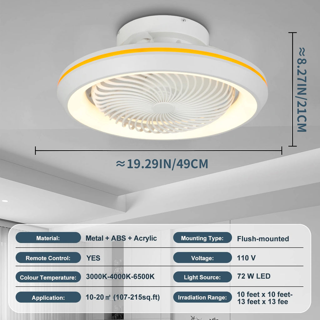 Rotating LED Ceiling Fan – 20 Inch Flush Mount Light for Modern Bedroom