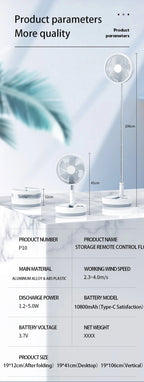 Folding Portable Desk Fan – 10800mAh Rechargeable Air Cooler for Camping