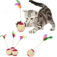 Sisal Scratching Ball Toy – Interactive Feather Kitten Trainer for Pet Play