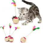 Sisal Scratching Ball Toy – Interactive Feather Kitten Trainer for Pet Play