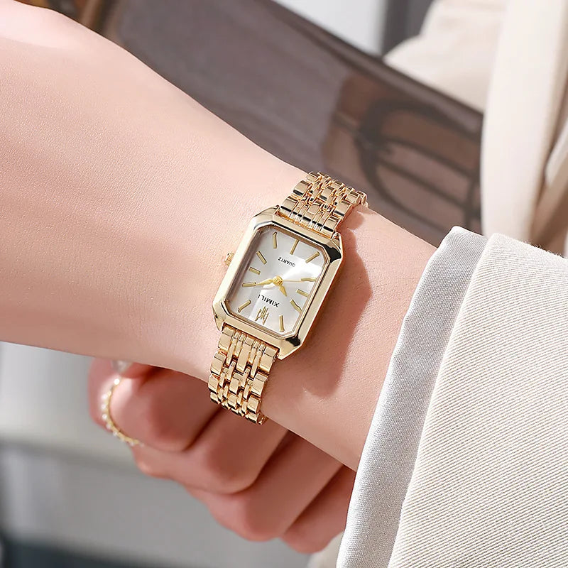 Women's Square Quartz Watch – Stainless Steel Strap for Elegant Fashion