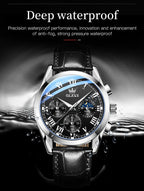 Leather Quartz Watch – Waterproof Noctilucent Timepiece for Business Men