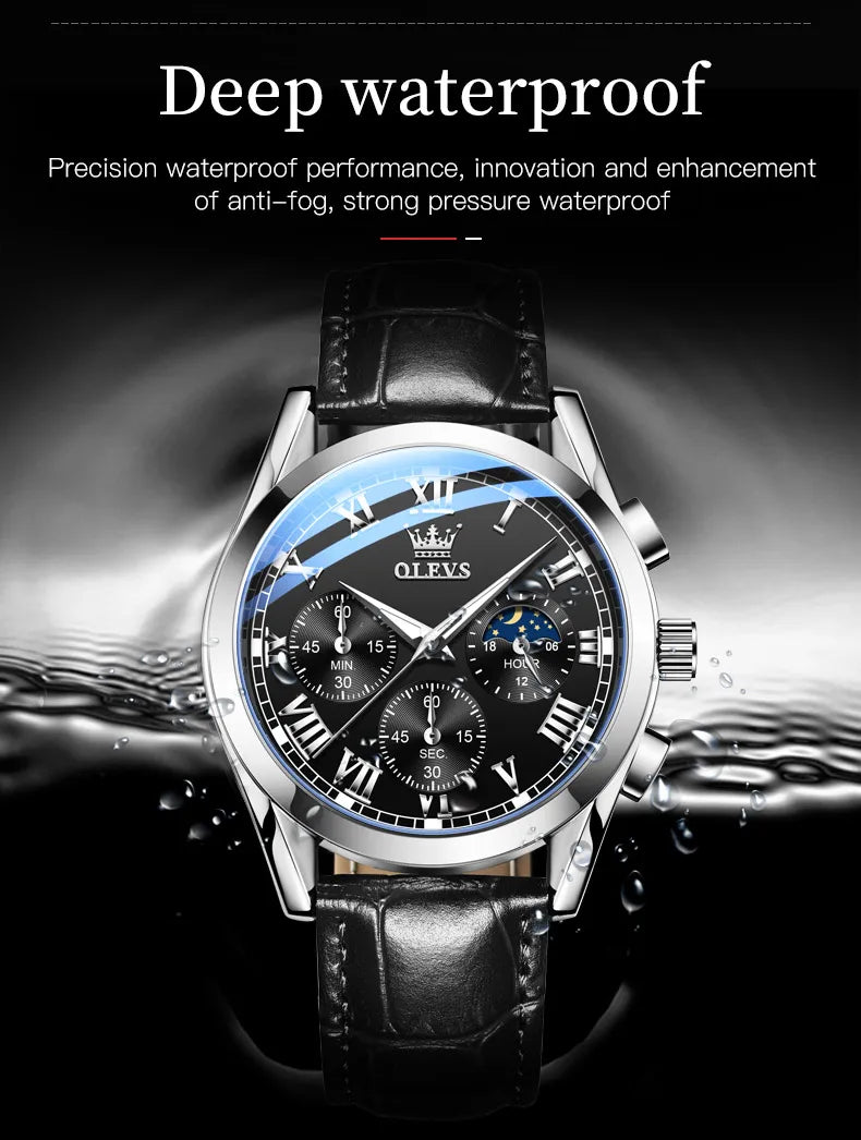 Leather Quartz Watch – Waterproof Noctilucent Timepiece for Business Men