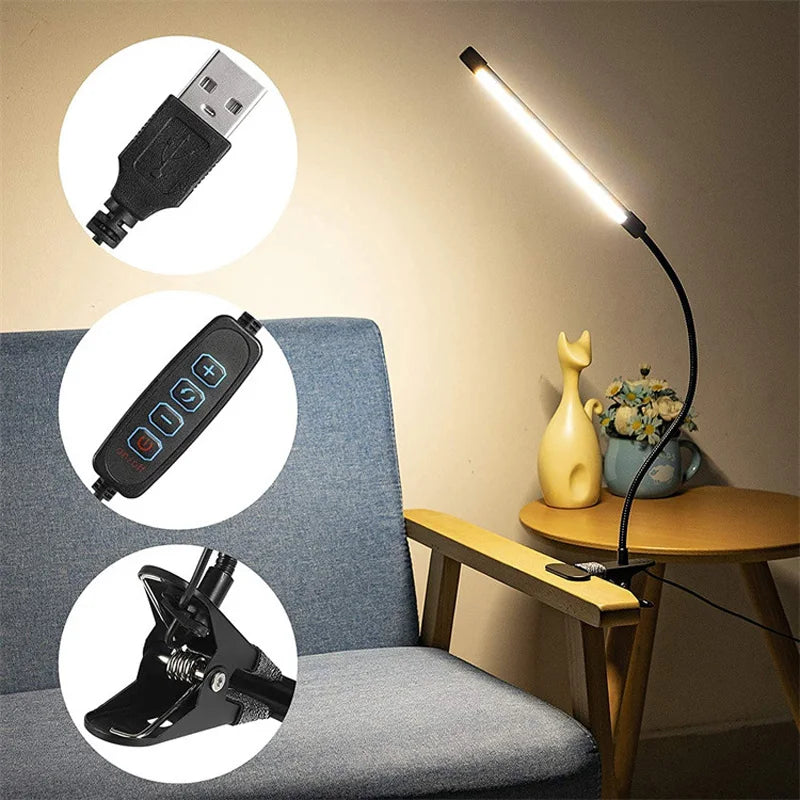LED Clip-On Desk Lamp – Dimmable Eye Protection for Office and Study