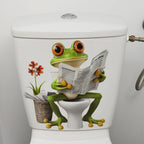 Funny Frog Reading Newspaper Toilet Sticker – Creative Bathroom Wall Decor