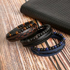 Tiger Eye Leather Bracelet – Multi-Layer Beaded Jewelry for Men