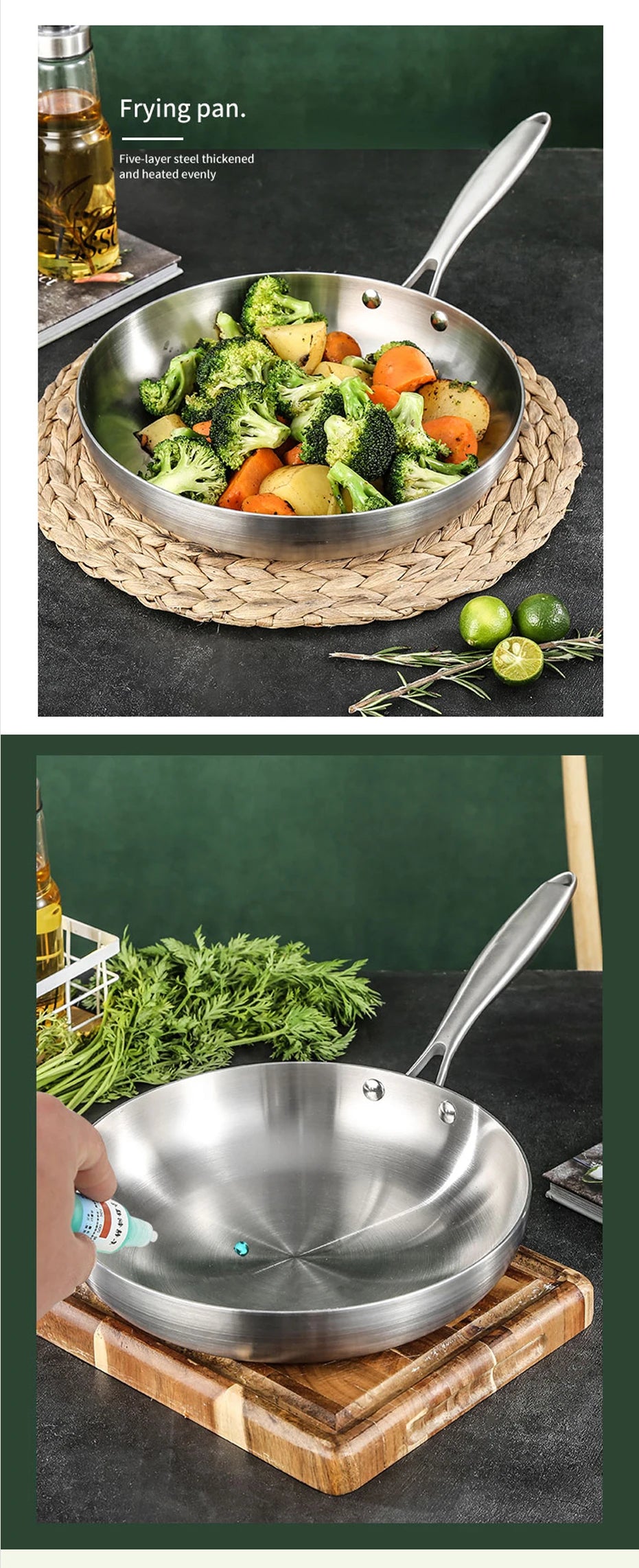 Stainless Steel Frying Pan – Nonstick Uncoated Cookware for Kitchen Stoves