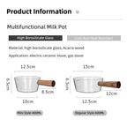 Glass Milk Pot with Wooden Handle – Heat Resistant Cookware for Kitchen Use