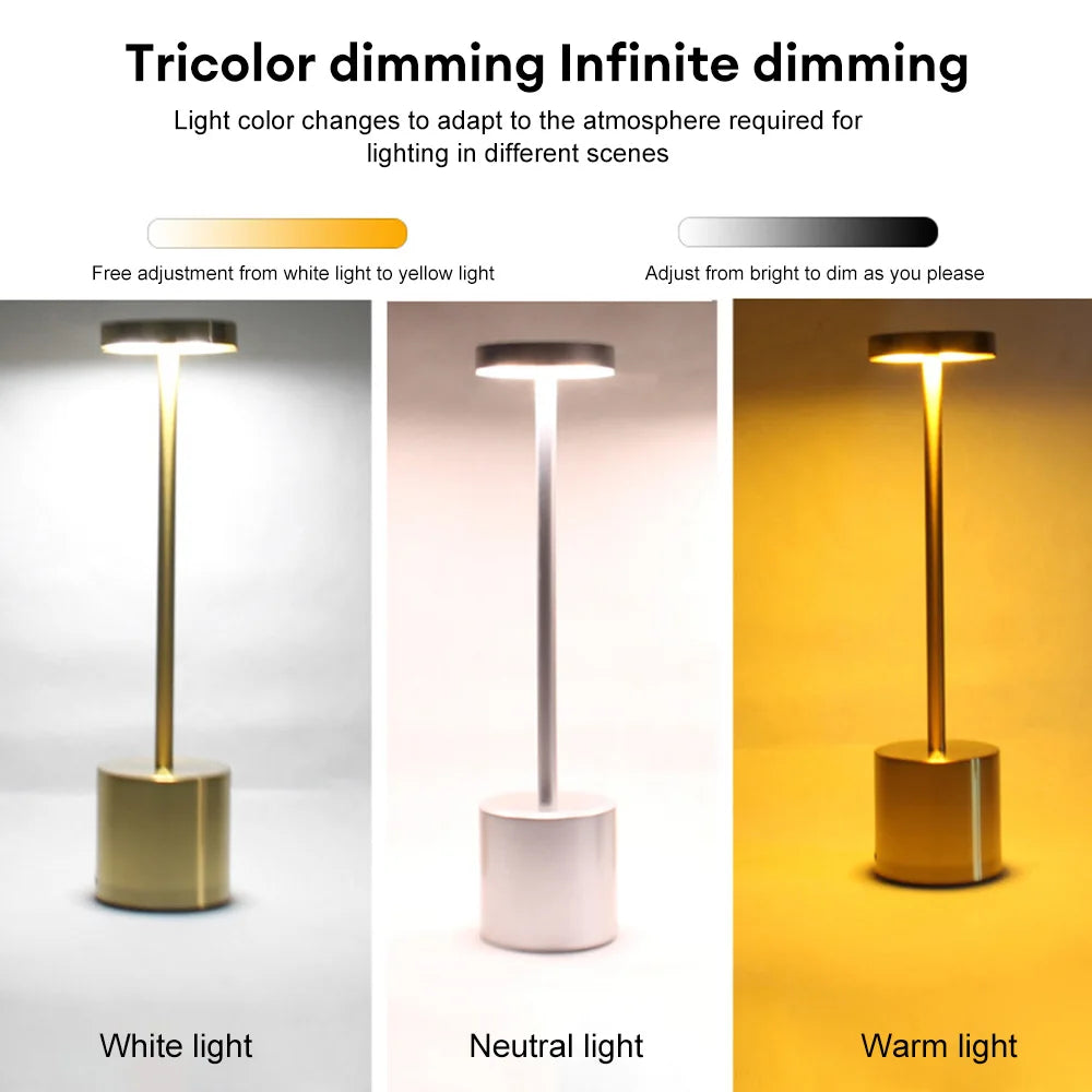Rechargeable Table Lamp – Stepless Dimming Touch Light for Bedside Decor