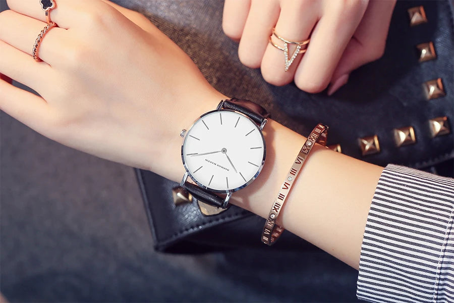 Ultra Thin Leather Wristwatch – Minimalist Dress Accessory for Women