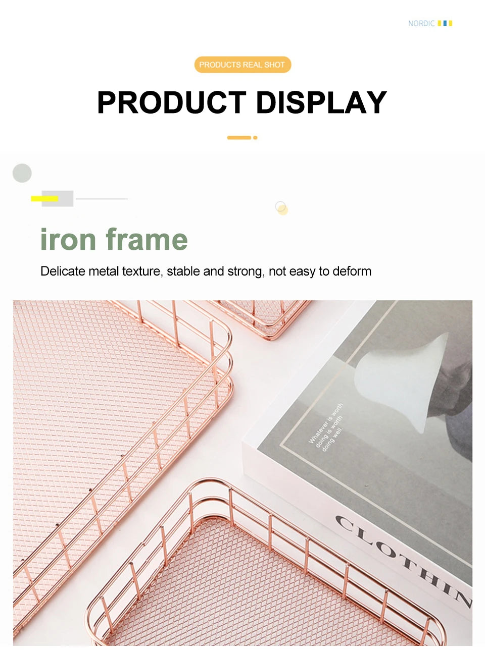 Gold Iron Storage Basket – Geometric Desktop Organizer for Makeup Brushes