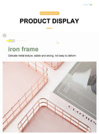 Gold Iron Storage Basket – Geometric Desktop Organizer for Makeup Brushes