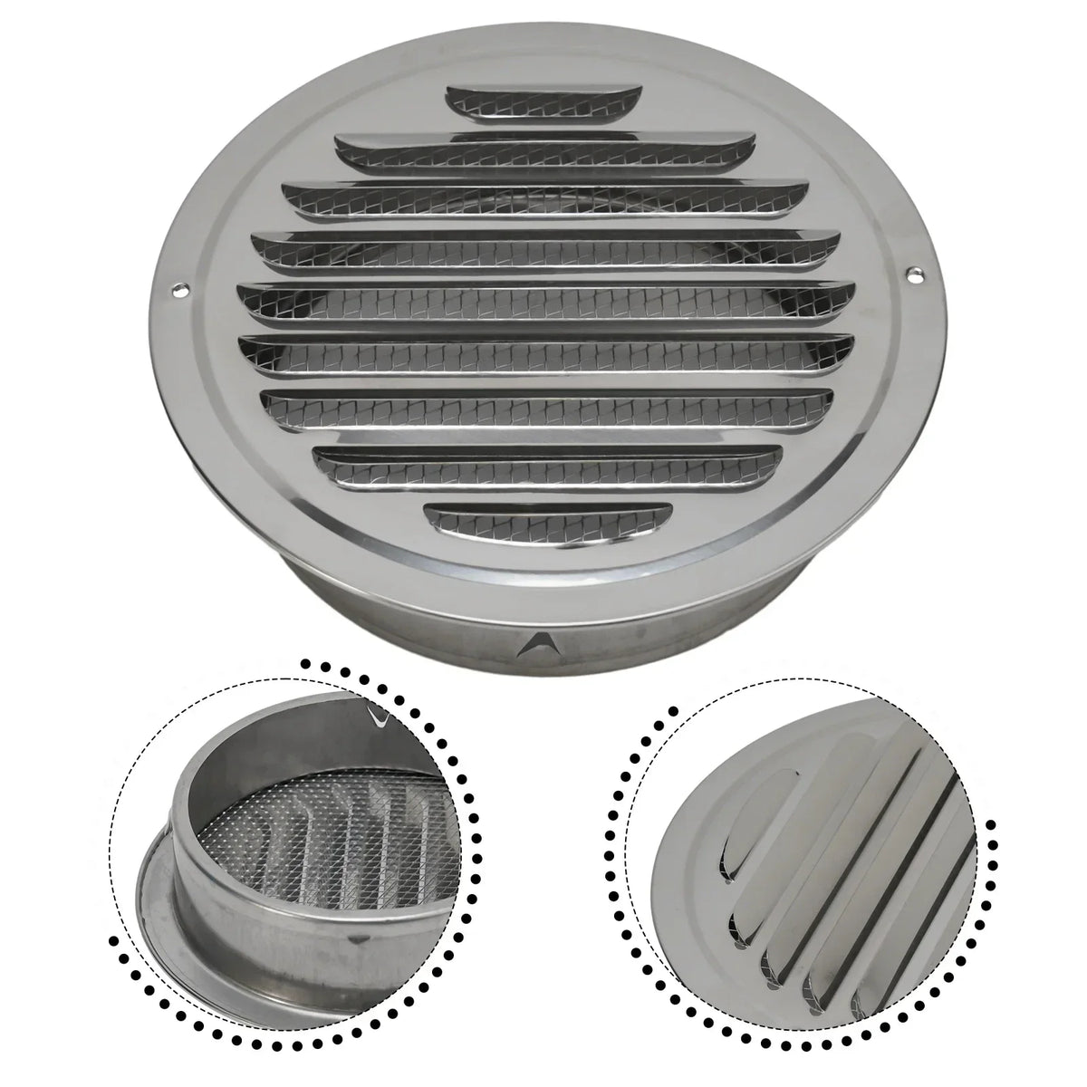 Stainless Steel Round Vent Grille – 70-300mm External Wall Duct for Ventilation