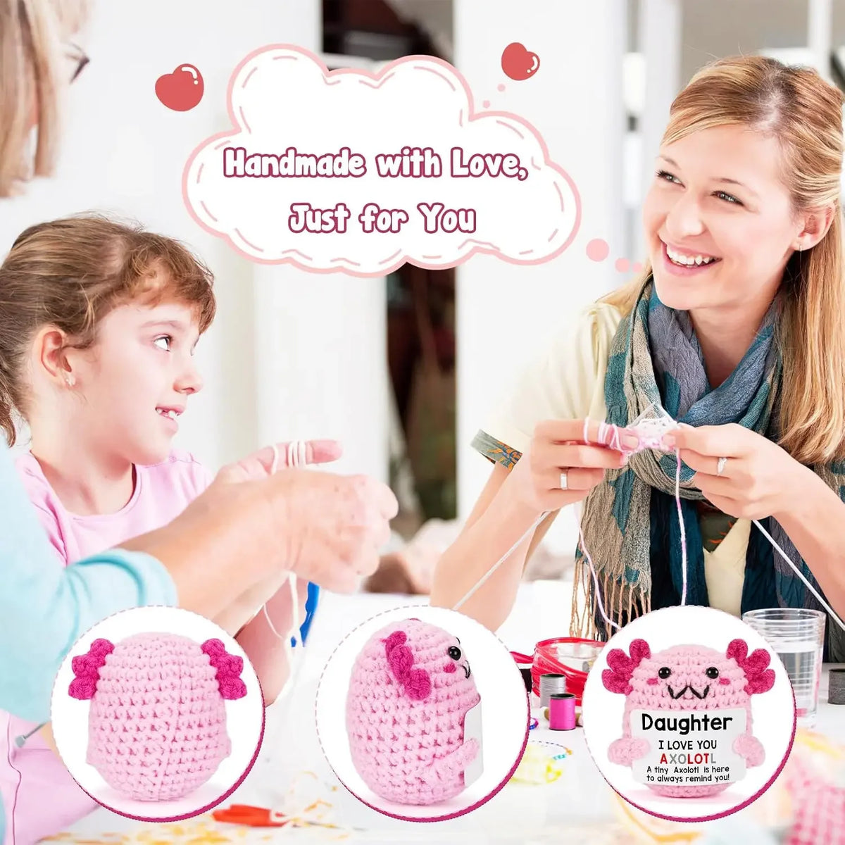 Handmade Crochet Axolotl Doll – Positive Energy Plush for Desk Decor