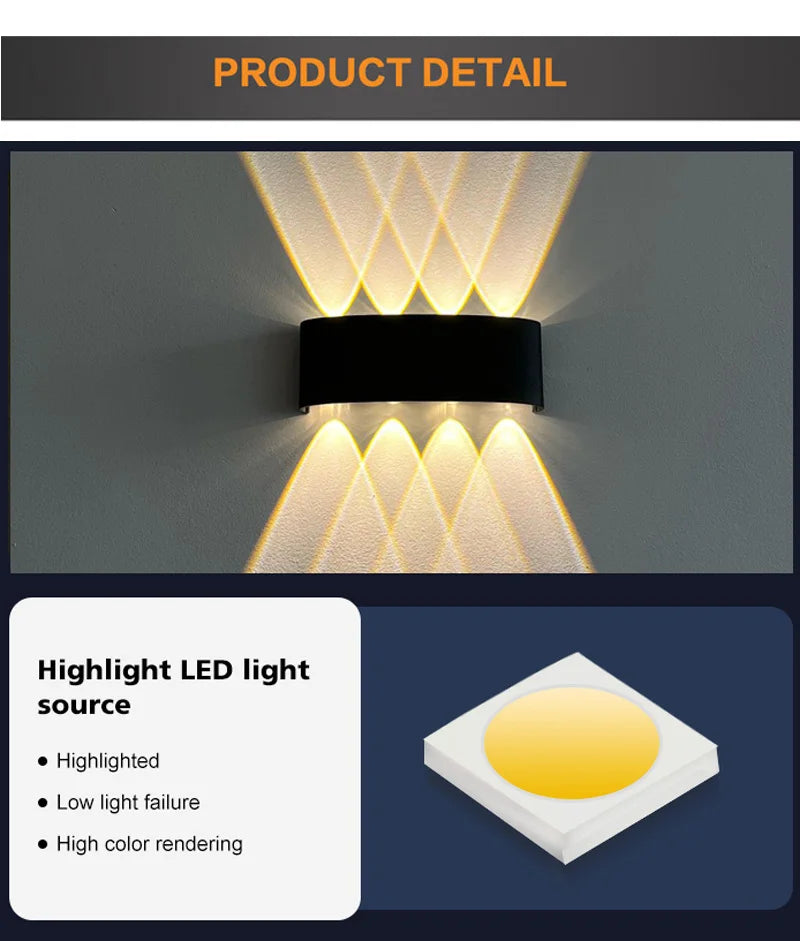 Aluminum LED Wall Lamp – IP65 Waterproof Lighting for Indoor and Outdoor