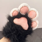 Plush black cat paw glove with pink pads, fluffy costume accessory for home or cosplay