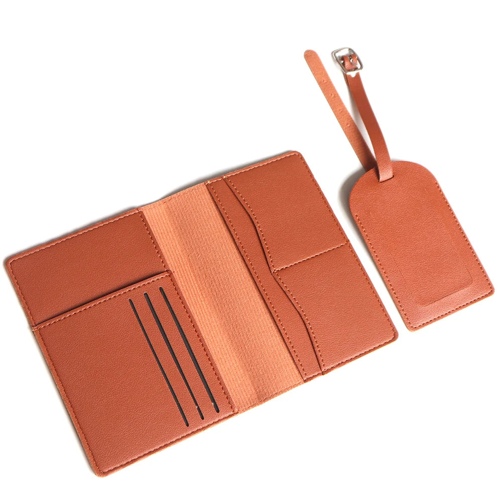 Custom Name Passport Cover Set – Personalized Leather Luggage Tag for Travel