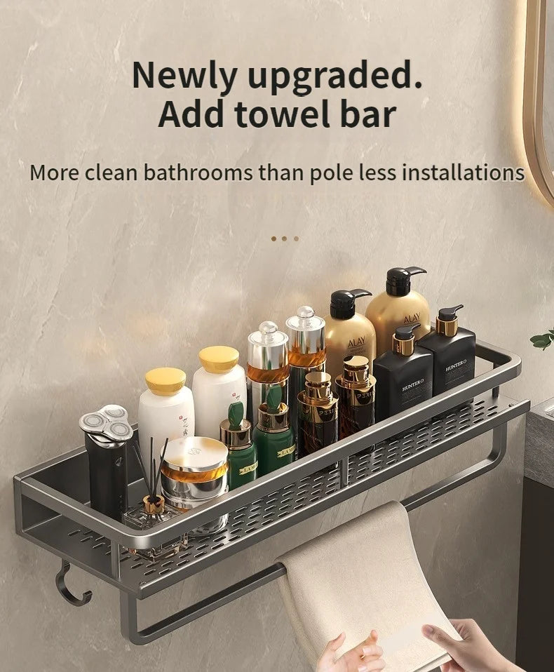 Aluminum Bathroom Shelf – Wall Mounted Storage Rack for Kitchen and Shower