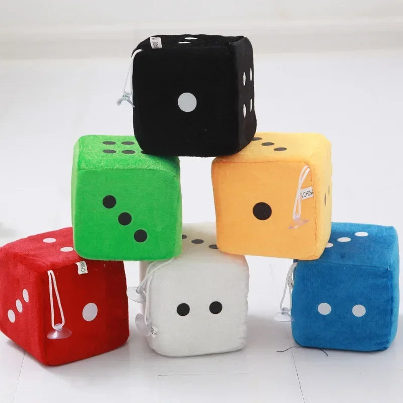 Fuzzy Dice Hanging Ornament – Plush Soft Dots for Car Rear View Mirror Decor