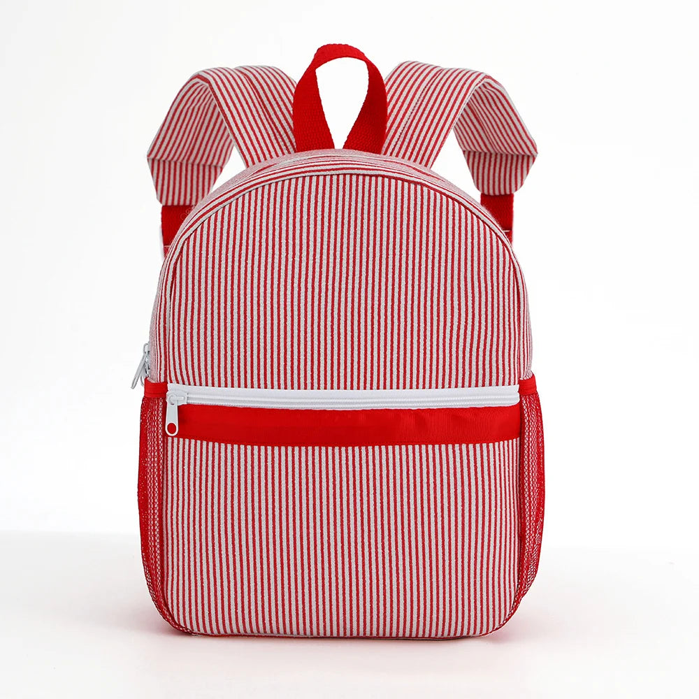 Seersucker Striped Backpack – Classic Kids Book Bag for Preschool