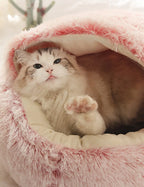 Semi-Enclosed Plush Pet Bed – Warm Winter Shell Nest for Cats and Small Dogs