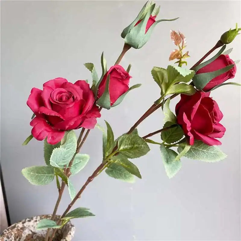 Silk Rose Branch – 5 Head Artificial Floral Stem for Wedding Home Decor