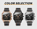Square Leather Chronograph Watch – Waterproof Quartz Timepiece for Men