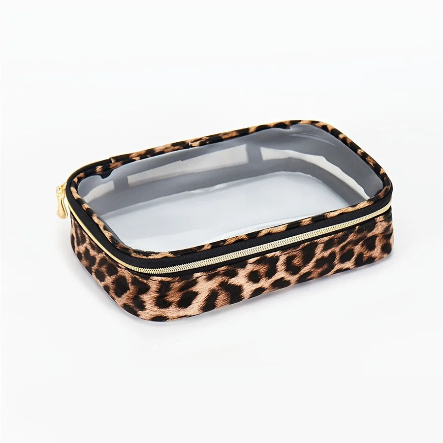 Leopard Print Clear Makeup Bag – Waterproof Large Cosmetic Organizer for Travel