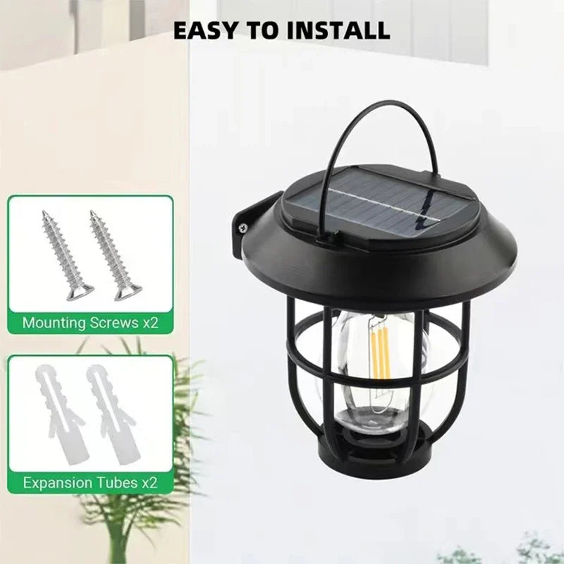 3-in-1 Solar LED Wall Lamp – Tungsten Decorative Lighting for Camping Garden