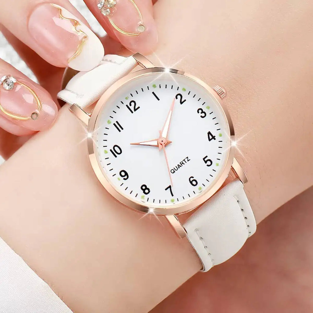 Arabic Dial Quartz Wristwatch – Leather Strap Casual Gift for Women