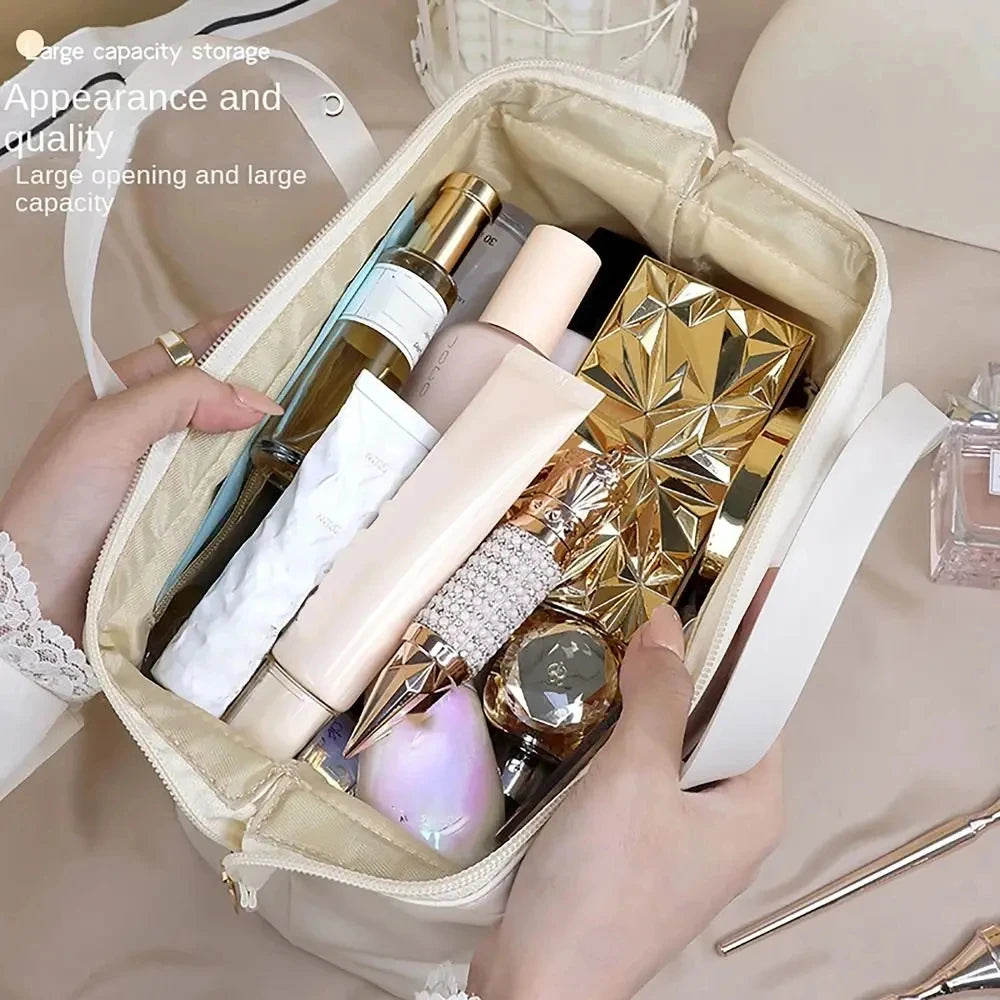 Large PU Travel Cosmetic Bag – Waterproof Toiletry Organizer for Makeup