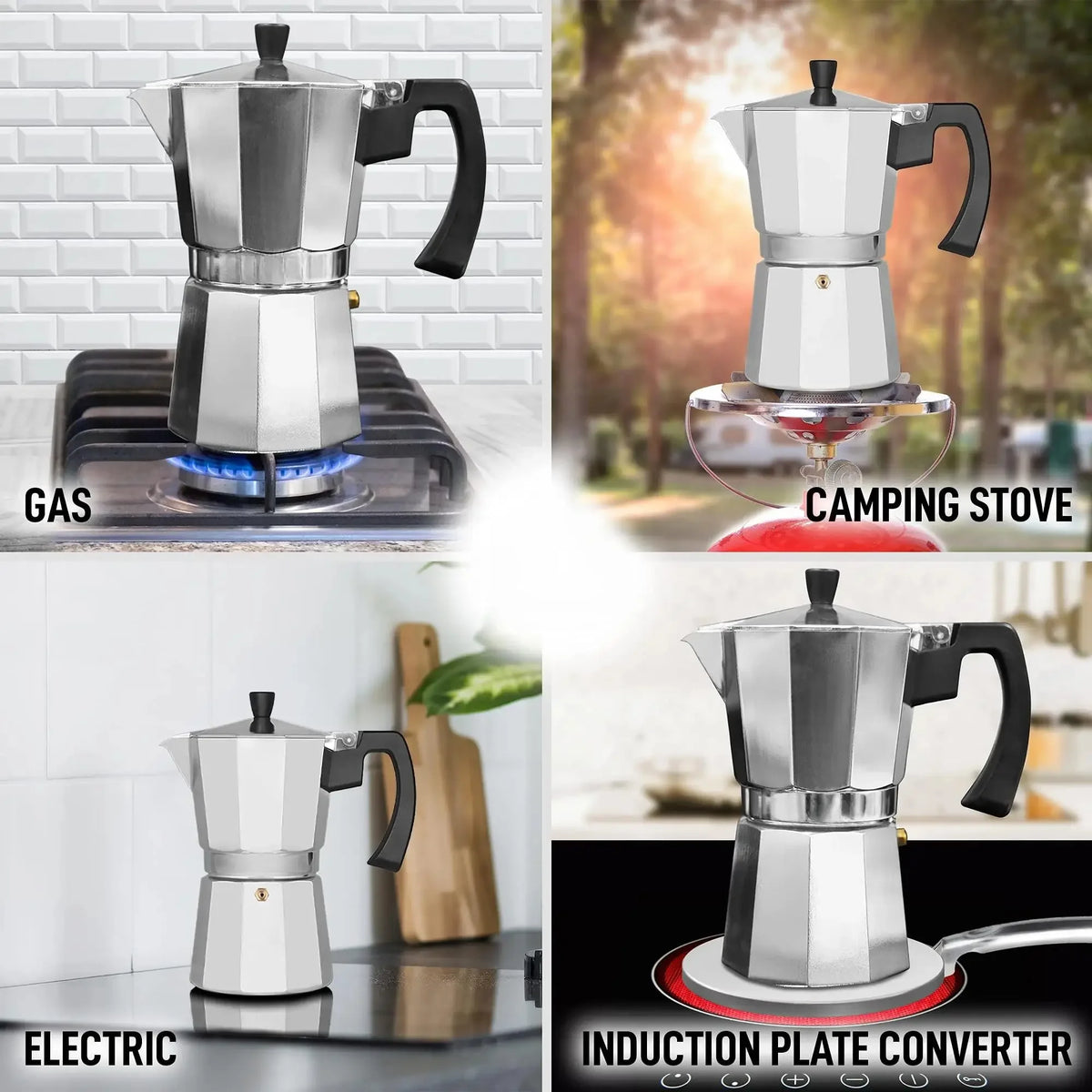 Aluminum Moka Pot Coffee Maker – Espresso Percolator for Home and Camping