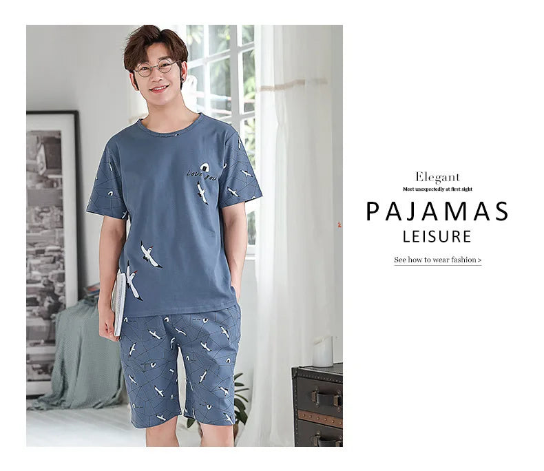 Striped Bear Pajama Set – Breathable Cotton Loungewear for Men