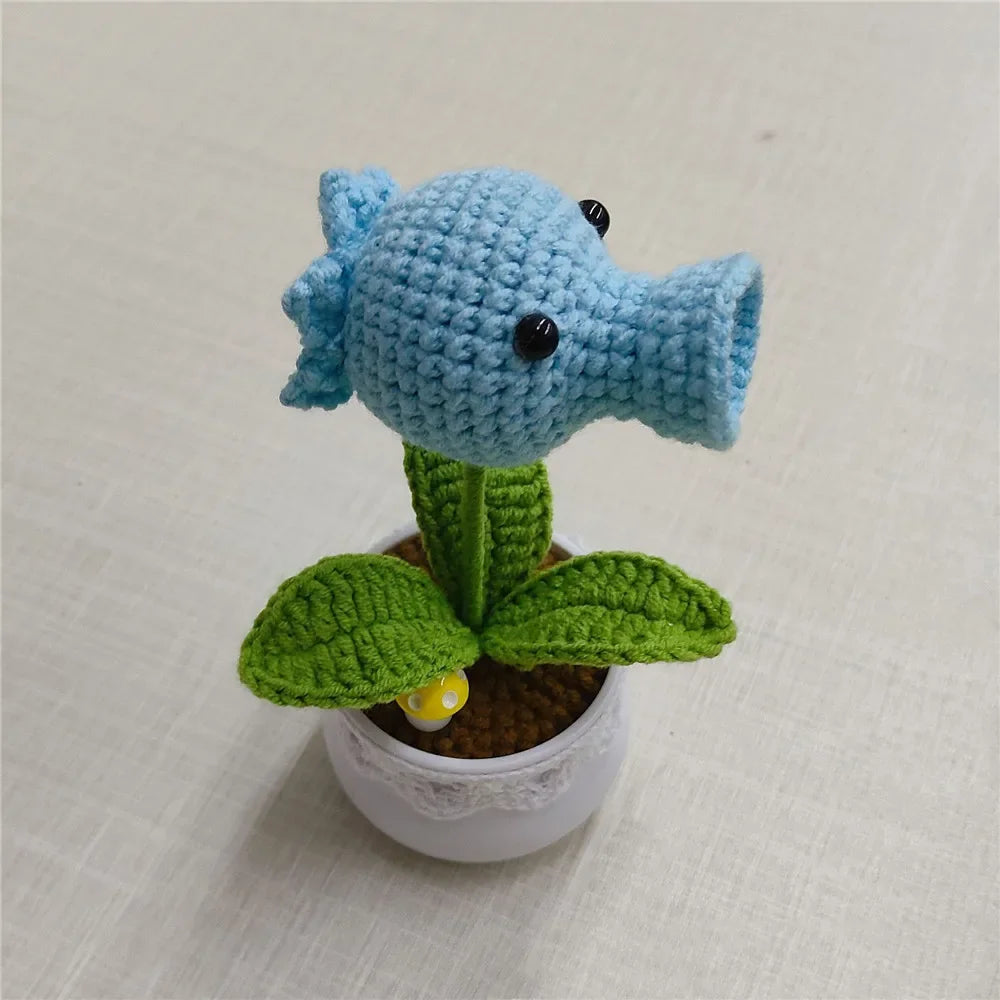 Knitted Sunflower and Pea Shooter – Plush Desk Decor for Home Office Gifts