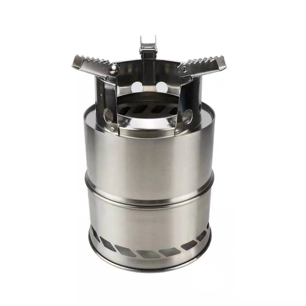 Portable Stainless Steel Wood Stove – Windproof Camping Cooker for Hiking