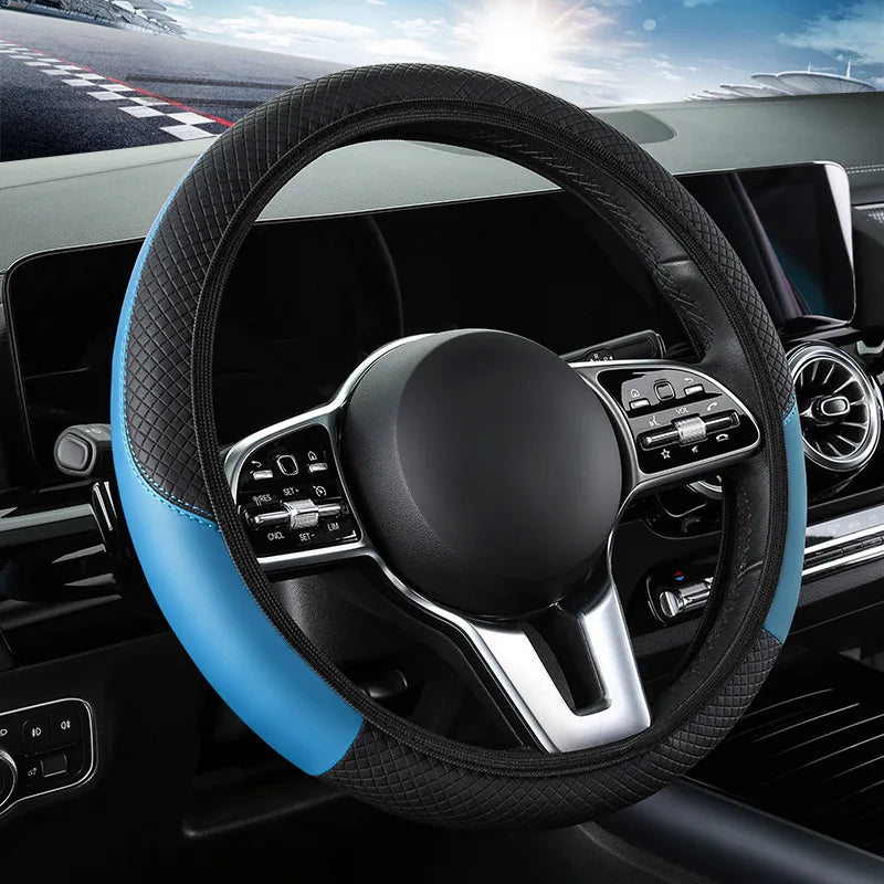 Faux Leather Steering Wheel Cover – 38cm Breathable Grip for Auto Interior