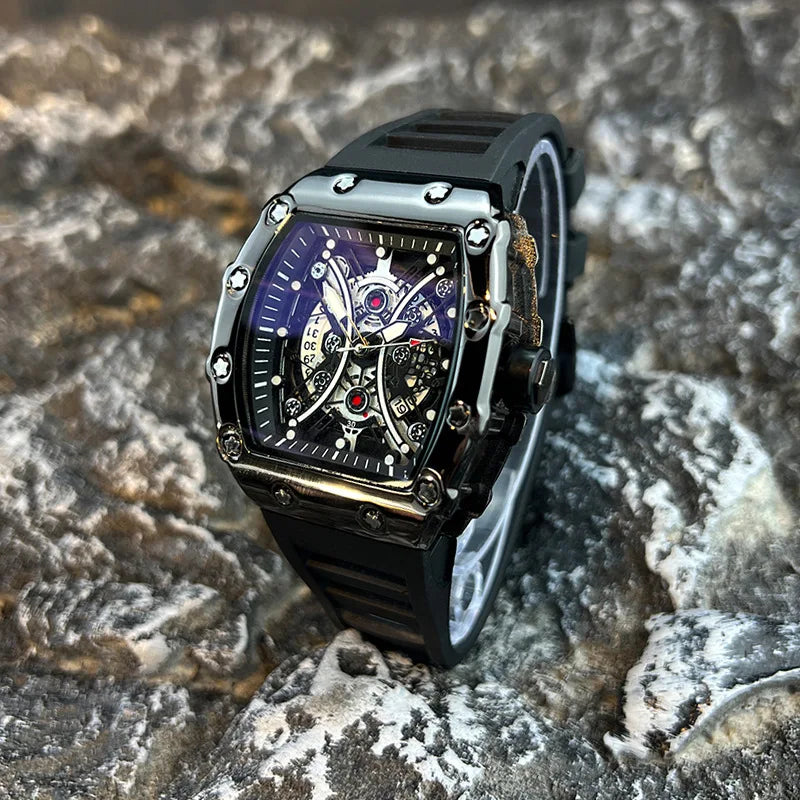 Luminous Tonneau Men's Watch – Luxury Sport Calendar Wristwatch for Daily Wear