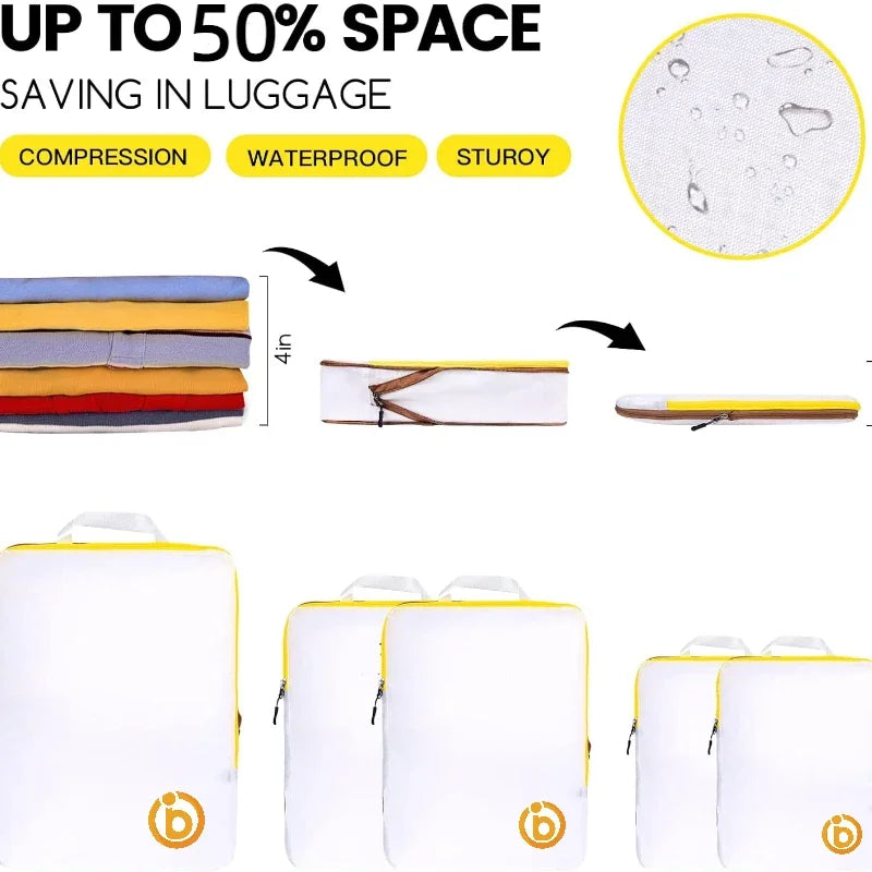 Waterproof Compression Packing Cubes – Space-Saving Luggage Organizers for Travel
