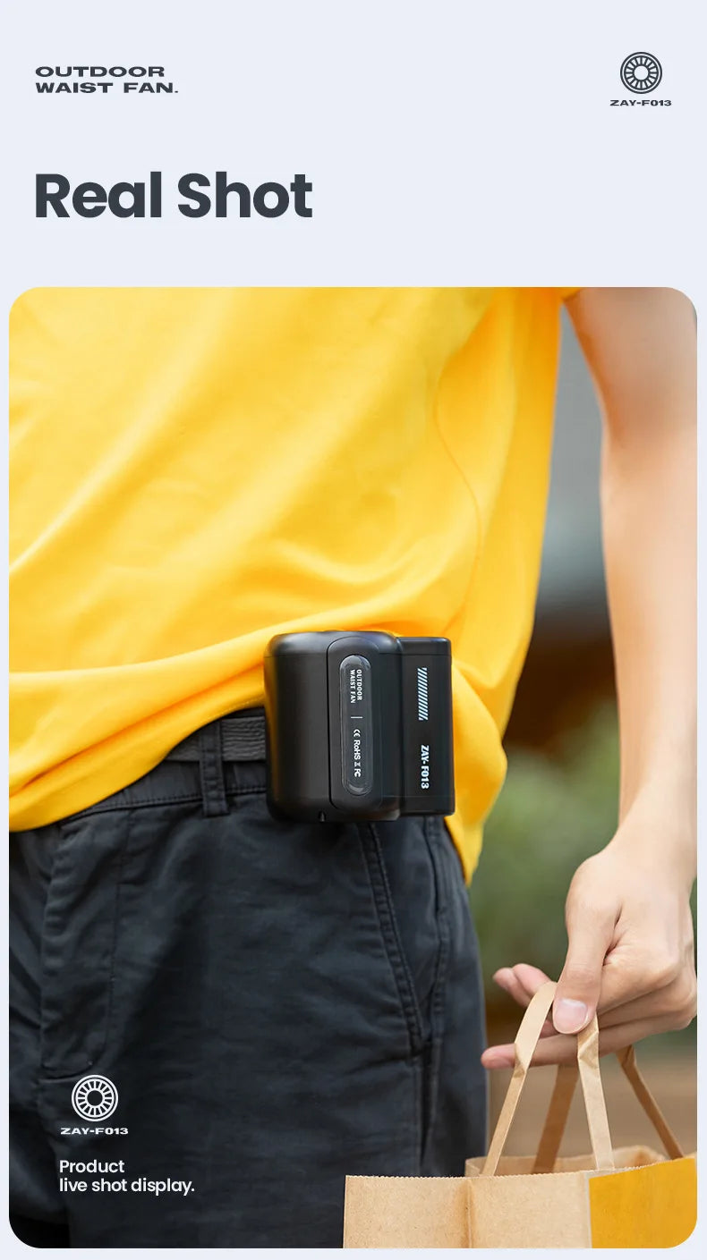Portable Waist Clip Fan – Rechargeable Cooling Device for Outdoor Camping