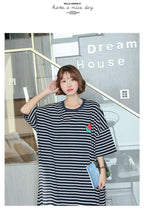 Plus Size Striped Pajama Dress – Short-Sleeved Cartoon Sleepwear for Women