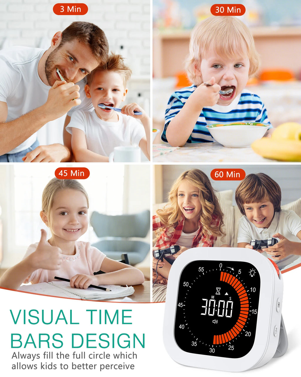 Rechargeable Visual Timer – Digital Countdown Tool for Kitchen School Office