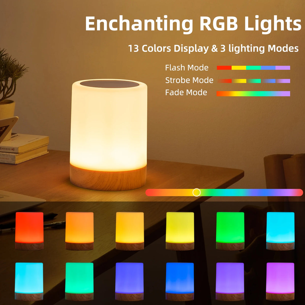 Smart RGB Touch Bedside Lamp – USB Rechargeable Night Light for Bedroom Decor
